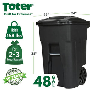 48 Gallon Black Rolling Outdoor Garbage/Trash Can with Wheels and Attached Lid - Stu's Home Improvement Outlet