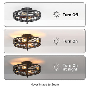 19.6 in. Indoor Black 4 - Light Wood Modern Industrial Metal Flush Mount Cage Ceiling Fan with Light Fixture with Remote - Stu's Home Improvement Outlet