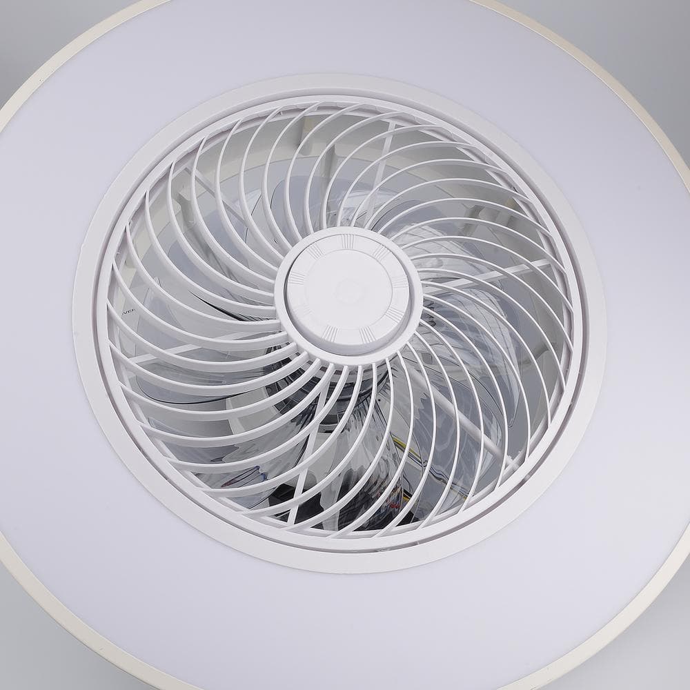 20 in. LED Indoor White Dimmable Modern Cage Bladeless Low Profile Flush Mount Ceiling Fan Light with Remote (2 - Pack) - Stu's Home Improvement Outlet