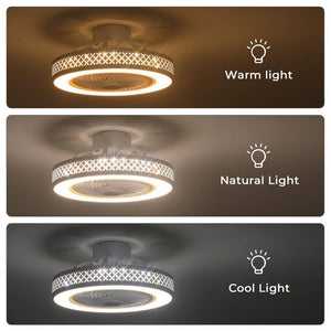 20 in. LED Indoor White Dimmable Modern Cage Bladeless Low Profile Flush Mount Ceiling Fan Light with Remote (2 - Pack) - Stu's Home Improvement Outlet