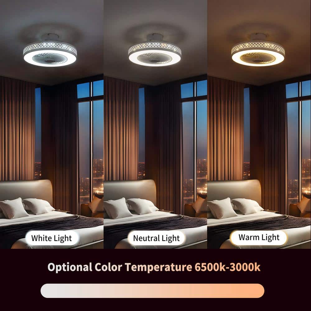 20 in. LED Indoor White Dimmable Modern Cage Bladeless Low Profile Flush Mount Ceiling Fan Light with Remote (2 - Pack) - Stu's Home Improvement Outlet