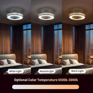 20 in. LED Indoor White Dimmable Modern Cage Bladeless Low Profile Flush Mount Ceiling Fan Light with Remote (2 - Pack) - Stu's Home Improvement Outlet