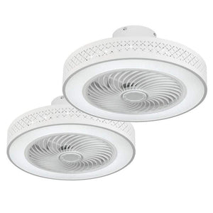 20 in. LED Indoor White Dimmable Modern Cage Bladeless Low Profile Flush Mount Ceiling Fan Light with Remote (2 - Pack) - Stu's Home Improvement Outlet
