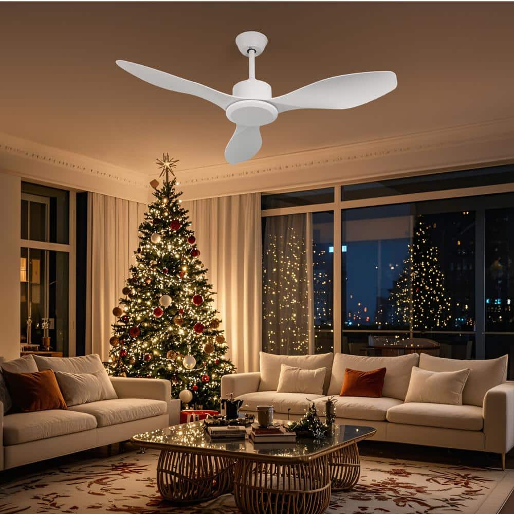 48 in. Smart Indoor Modern Windmill White Low Profile Flush Mount Ceil
