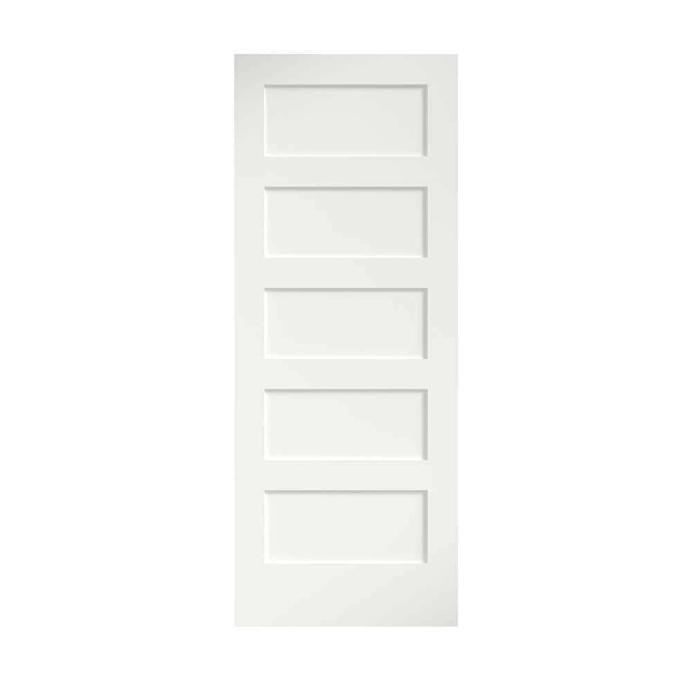 32 in. x 80 in. x 1 - 3/8 in. Shaker White Primed 5 - Panel Solid Core Wood Interior Slab Door - Stu's Home Improvement Outlet