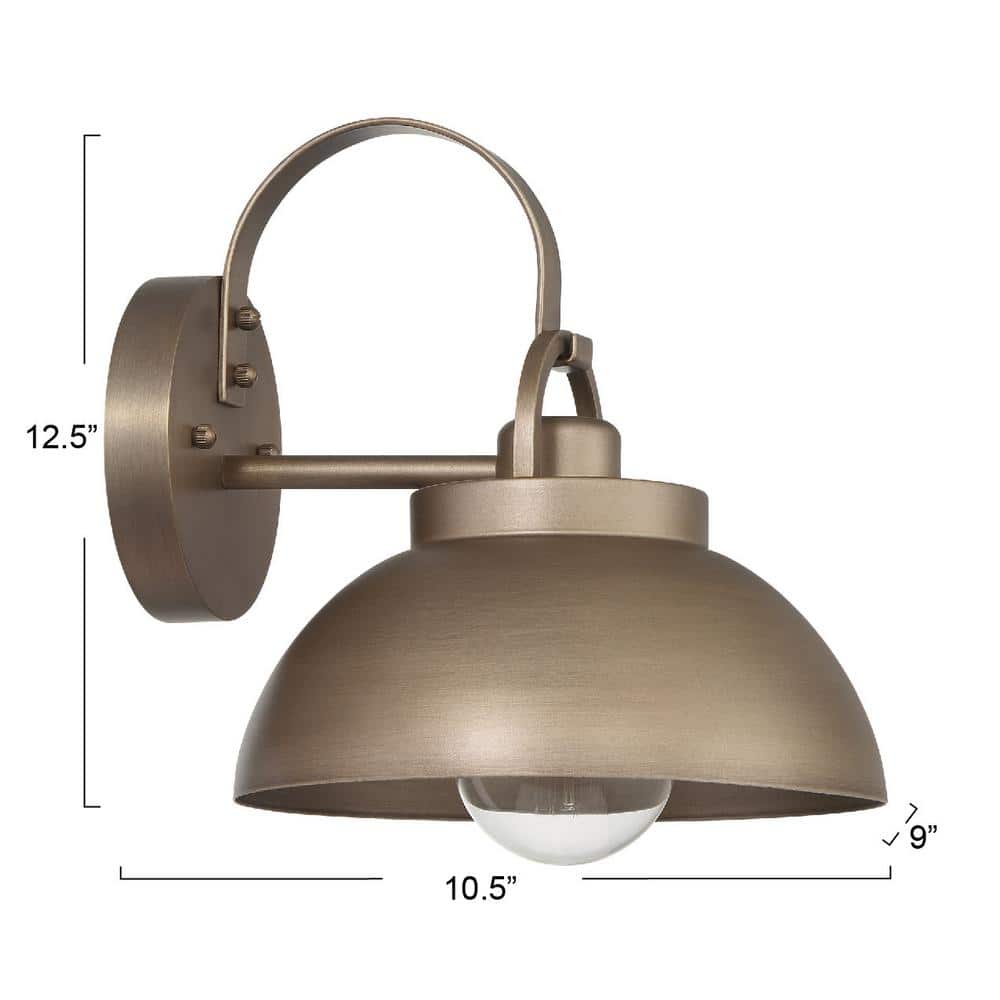 Easton Tuscan Gold Metal Shade and Exposed Bulb Wall Mounted Outdoor Lantern Sconce, No Bulb Included