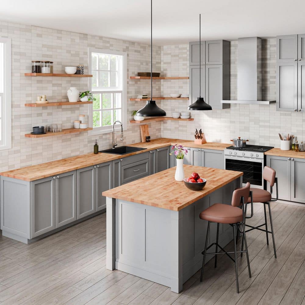 HARDWOOD REFLECTIONS 4 ft. L x 25 in. D Unfinished Birch Solid Wood Butcher Block Countertop with Eased Edge