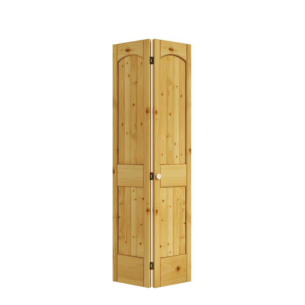24 in. x 80 in. x 1 - 3/8 in. 2 - Panel Arch Top V - Groove Knotty Pine Bi - Fold Door with Hardware Included - Stu's Home Improvement Outlet