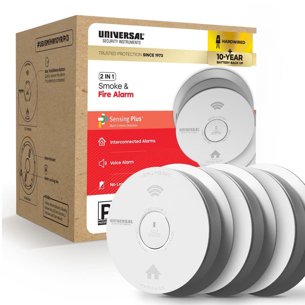 (3-Pack) Hardwired and 10-Year Battery Backup Smoke Detector with Photoelectric Sensor and Voice Alert