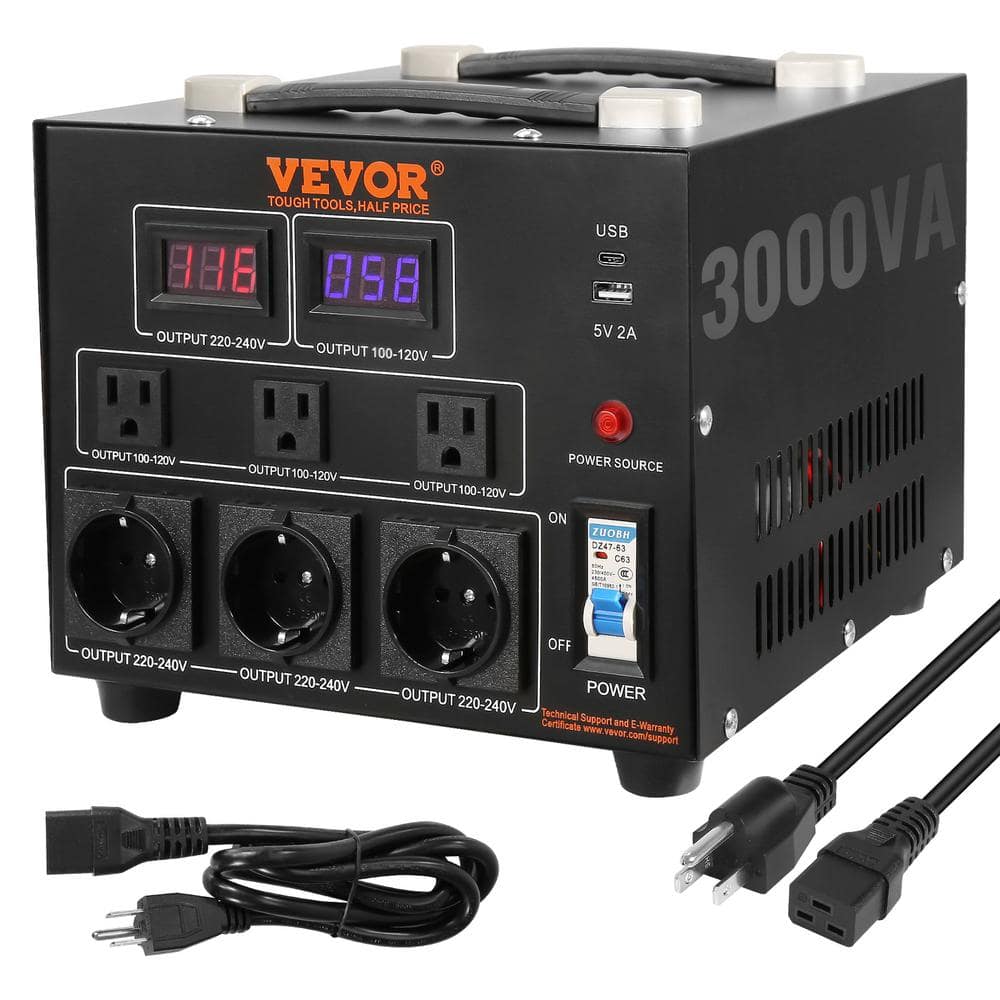 Voltage Converter Transformer 3000 Watt Up/Down Transformer 110/220 Volt with US/EU Outlet 5-Volt USB Port CE Certified
