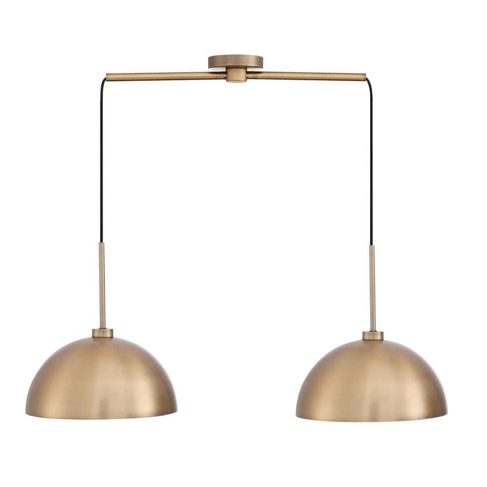 Percy Modern 2 - Light Vintage Brass Pendant Island Light Fixture with Gold Metal Shade and Adjustable Cord - Stu's Home Improvement Outlet
