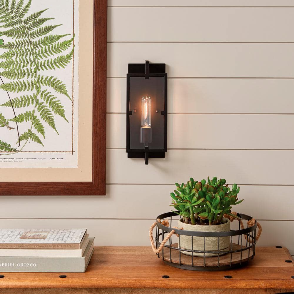 Kenton 4.75 in. 1 Light Bronze Industrial Wall Sconce with Clear Glass Shade for Bathroom - Stu's Home Improvement Outlet
