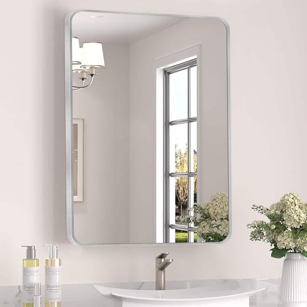20 in. W x 30 in. H Silver Vanity Rectangle Wall Mirror Aluminum Alloy Frame Bathroom Mirror