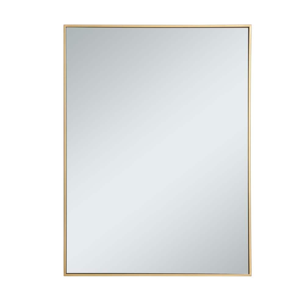 Timeless Home 30 in. W x 40 in. H x Contemporary Metal Framed Rectangle Brass Mirror