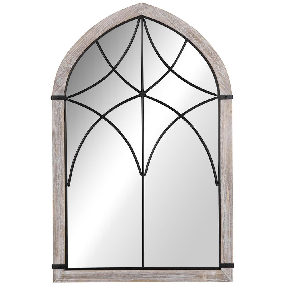 Gray 23.5 in. W x 36.5 in. H Arch Wood Framed Wall Mirror, Rustic Wood Grain for Wall Decor in Living Room, Entryway
