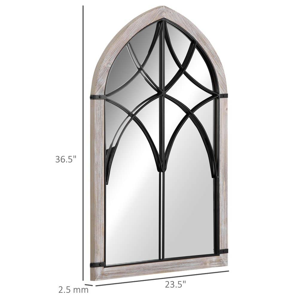 Gray 23.5 in. W x 36.5 in. H Arch Wood Framed Wall Mirror, Rustic Wood Grain for Wall Decor in Living Room, Entryway