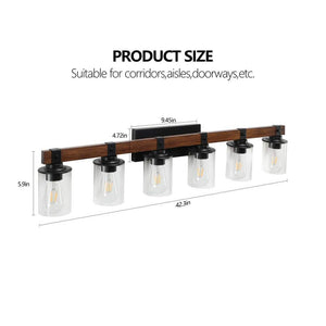 Farmhouse 42.3 in. 6 - Light Walnut and Black Bathroom Vanity Light with Glass Shade - Stu's Home Improvement Outlet