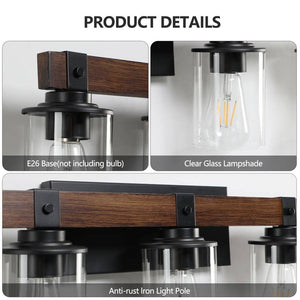 Farmhouse 42.3 in. 6 - Light Walnut and Black Bathroom Vanity Light with Glass Shade - Stu's Home Improvement Outlet