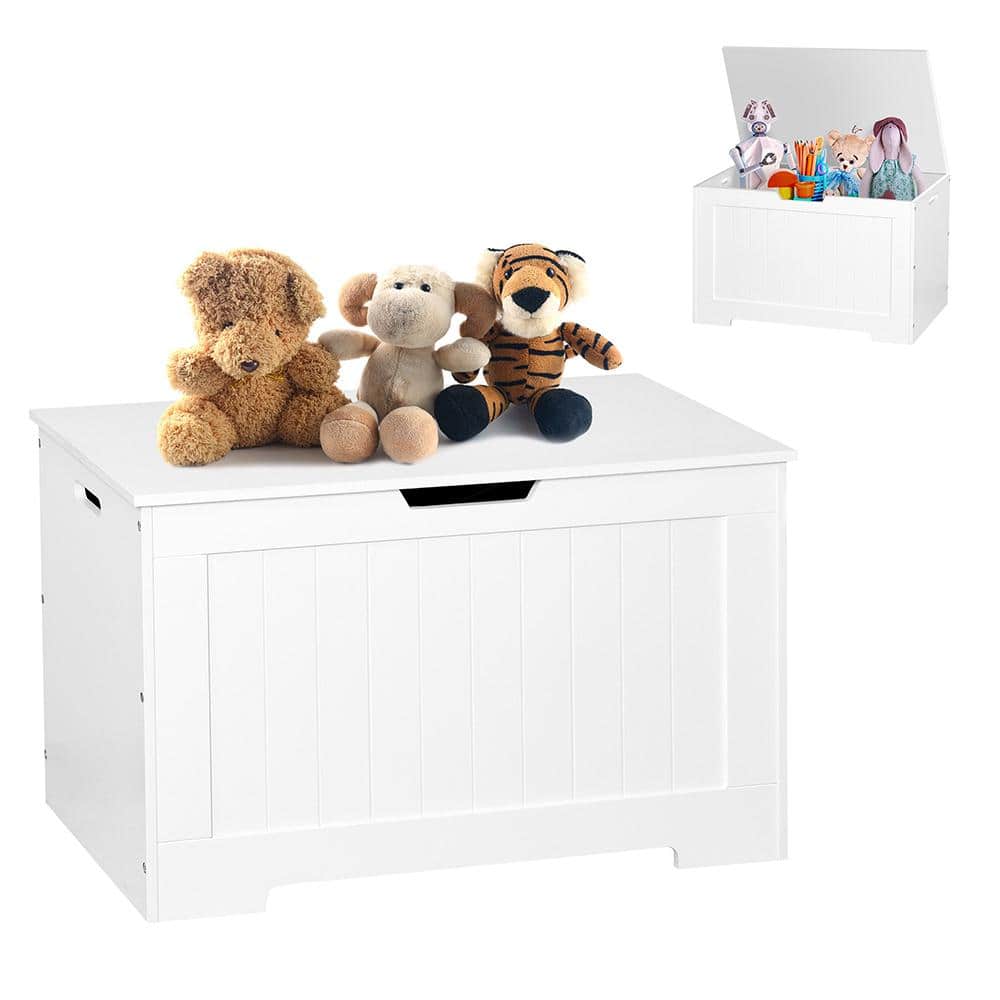 White Wooden Lift Top Storage/Box Organizer/Kid's Toy Chest with 2 Safety Hinge, Bench for Bedroom/Entryway/Living Room - Stu's Home Improvement Outlet