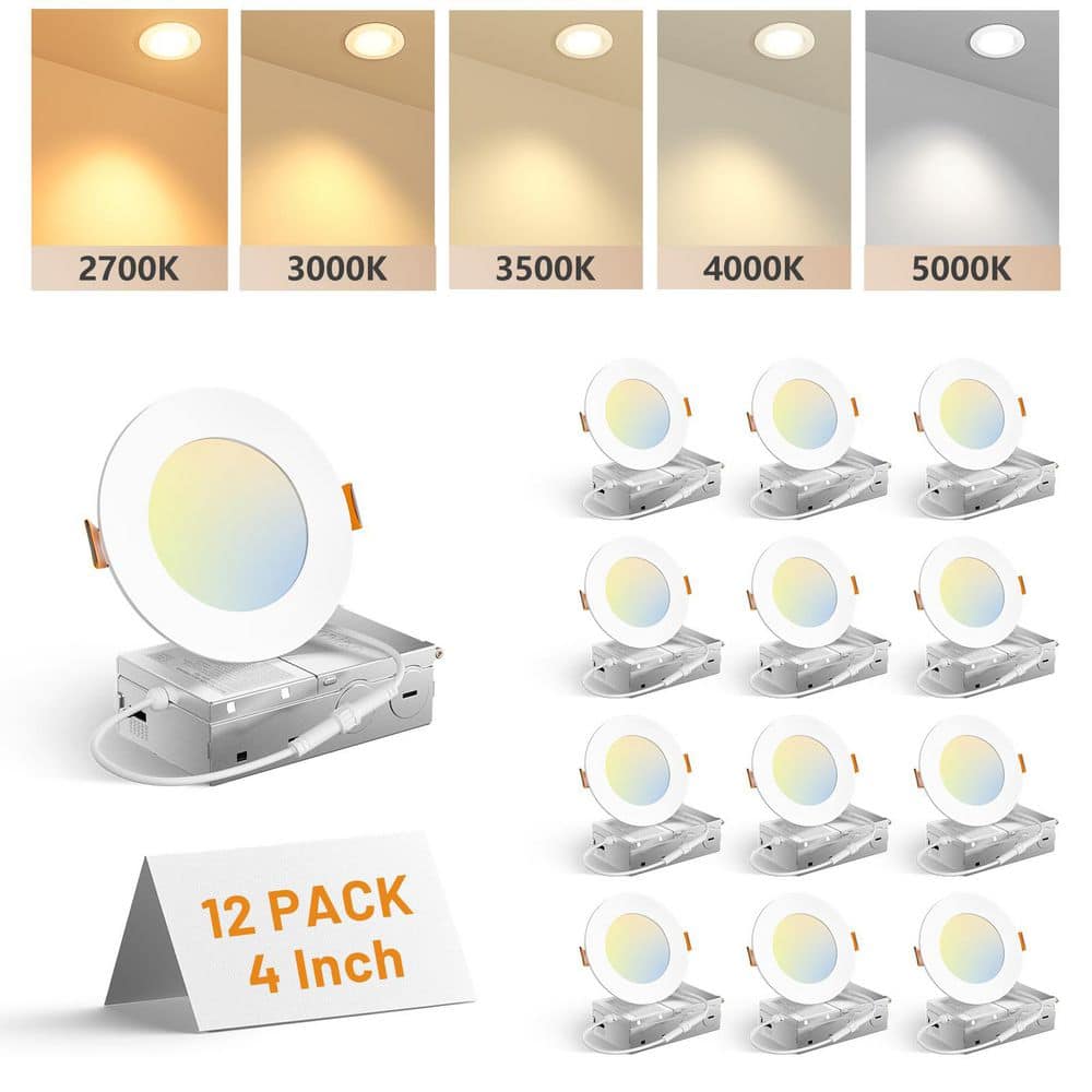 4 in. Adjustable CCT 12 Pack Canless LED Recessed Ceiling Light 1050LM Brightness Dimmable 12W - Stu's Home Improvement Outlet