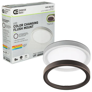 Commercial Electric 9 in. White, Oil Rubbed Bronze Trims 800 Lumens LED Flush Mount Ceiling Light Fixture with Night Light Adjustable CCT - Stu's Home Improvement Outlet