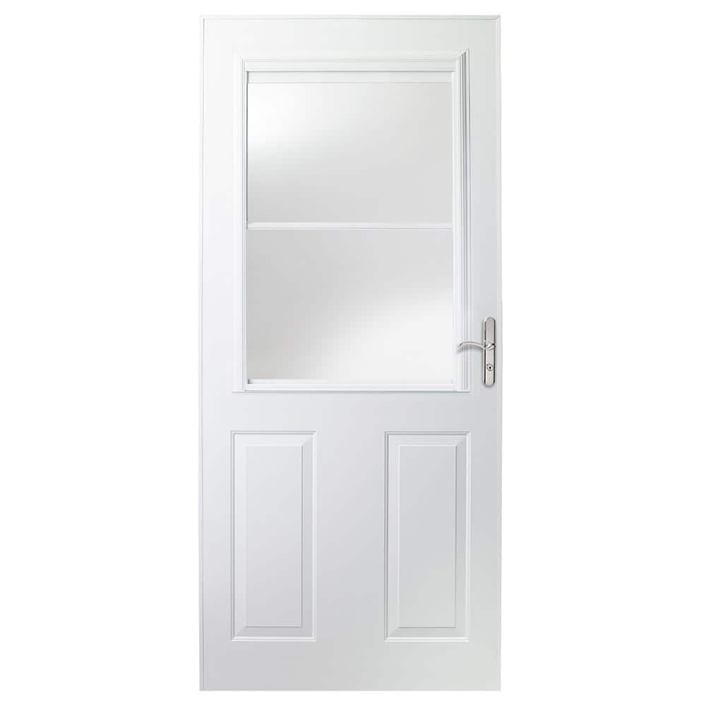 400 - Series 32 in. x 80 in. White Universal 1/2 - Light Retractable Aluminum Storm Door with Nickel Hardware - Stu's Home Improvement Outlet