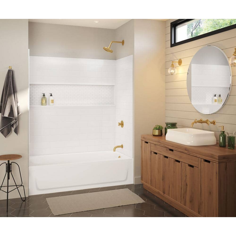 Bootz Industries NexTile 32 in. D x 60 in. W x 60 in. H Composite Direct - to - Stud Four - Piece Alcove Subway Tile Tub Wall Kit in White - Stu's Home Improvement Outlet