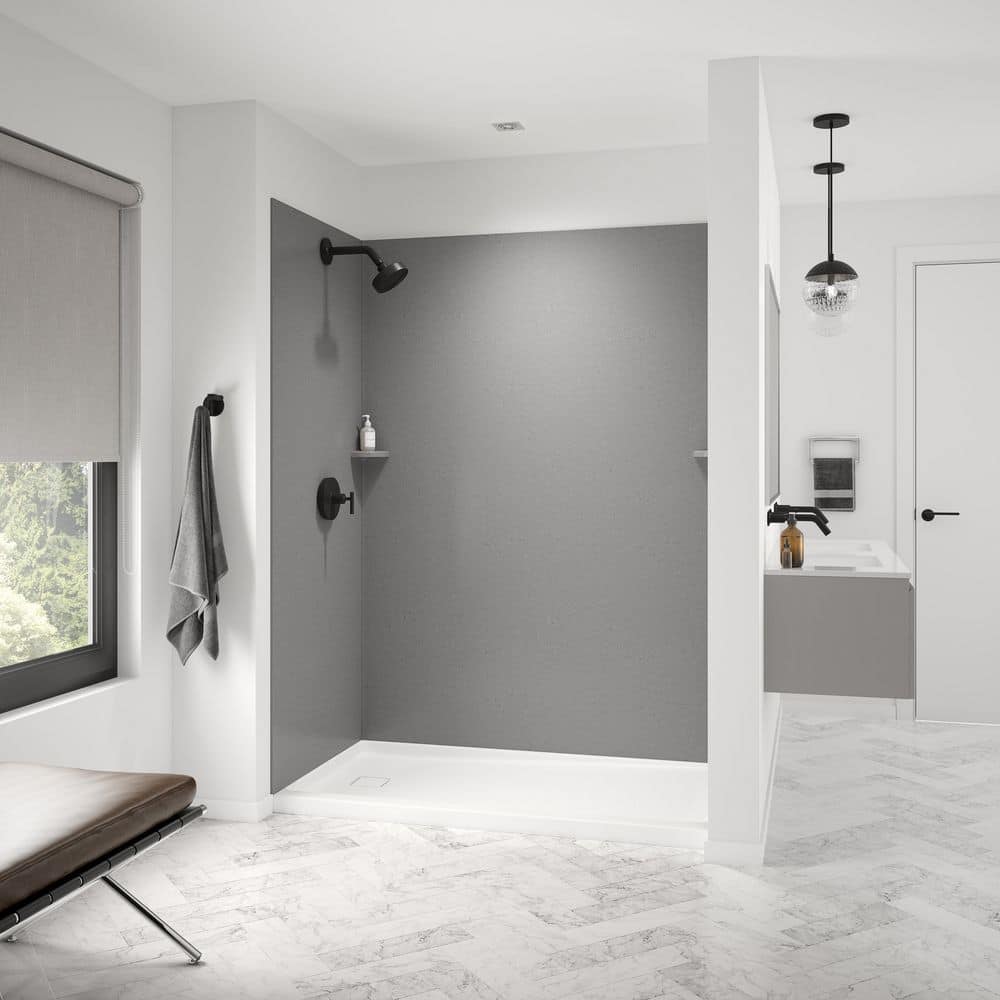 ShowerCast 60 in. L x 36 in. W Alcove Shower Pan Base in White with Square Chrome Left Drain