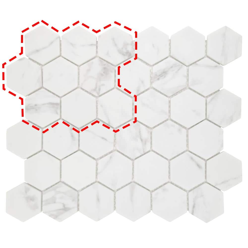Carrara White 6 in. x 6 in. Hexagon Recycled Glass Marble Looks Floor and Wall Mosaic Tile (0.25 sq. ft./Case) - Stu's Home Improvement Outlet