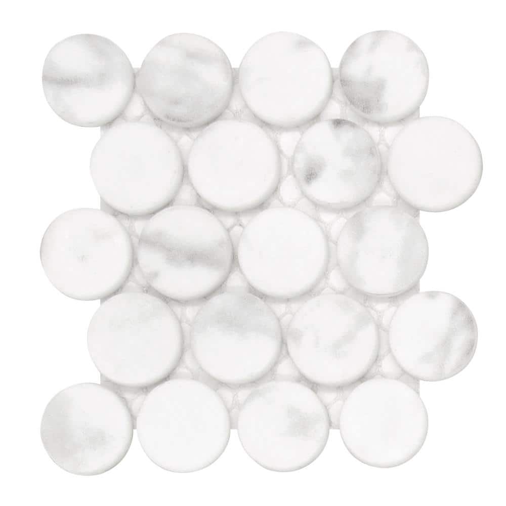 Penny Round White 6 in. x 6 in. x 0.4 in. Recycled Glass Marble Looks Floor and Wall Mosaic Tile (1 - Pack, 0.25 sq. ft.) - Stu's Home Improvement Outlet