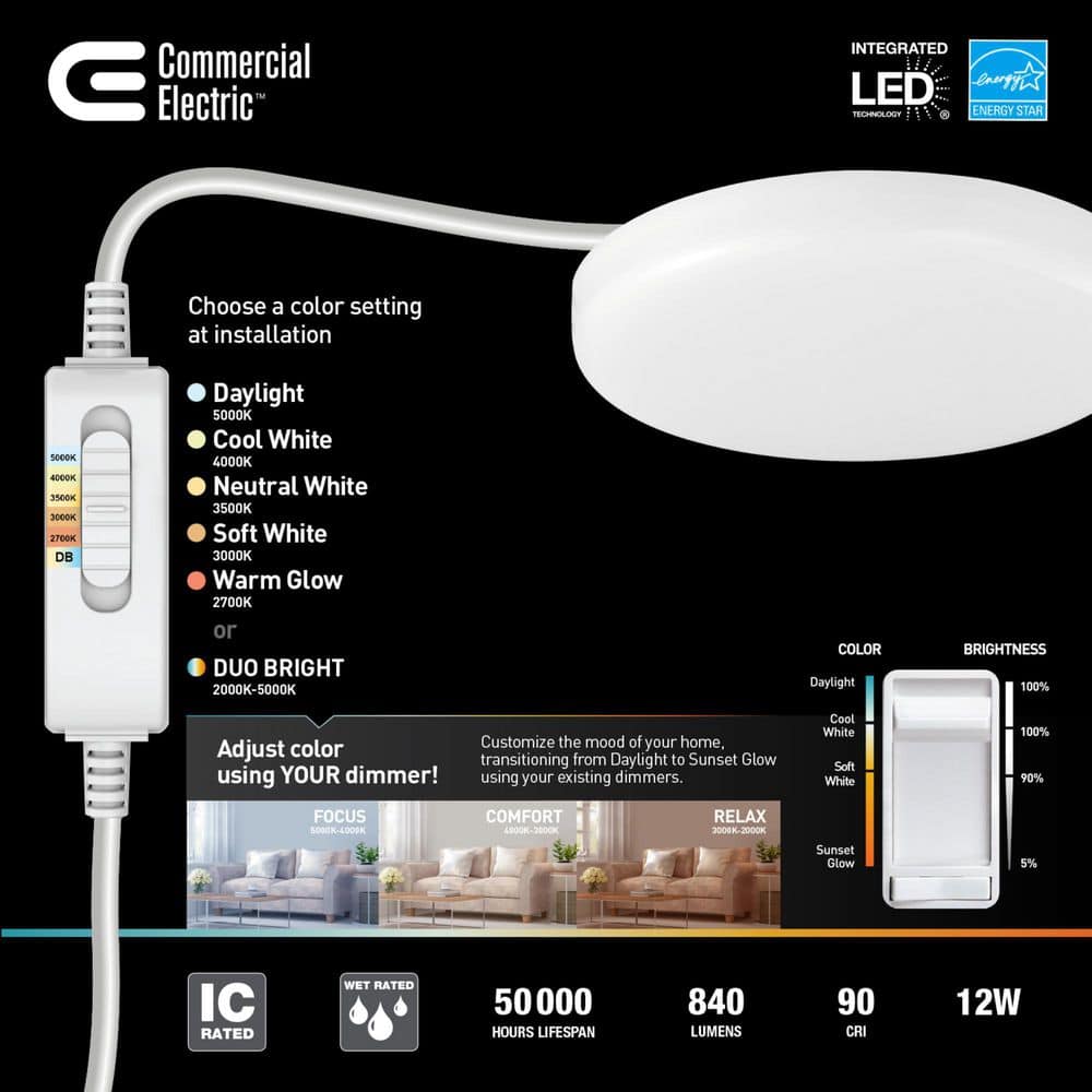 Trimless Integrated LED 6 in Round Adjustable Color Temp Canless Recessed Light for Kitchen Bathroom Livingroom, White - Stu's Home Improvement Outlet