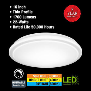 Commercial Electric 16 in. Low Profile LED Flush Mount Round Closet Light Fixture 1700 Lumens 3000K 4000K 5000K Dimmable Hallway Stairwell - Stu's Home Improvement Outlet