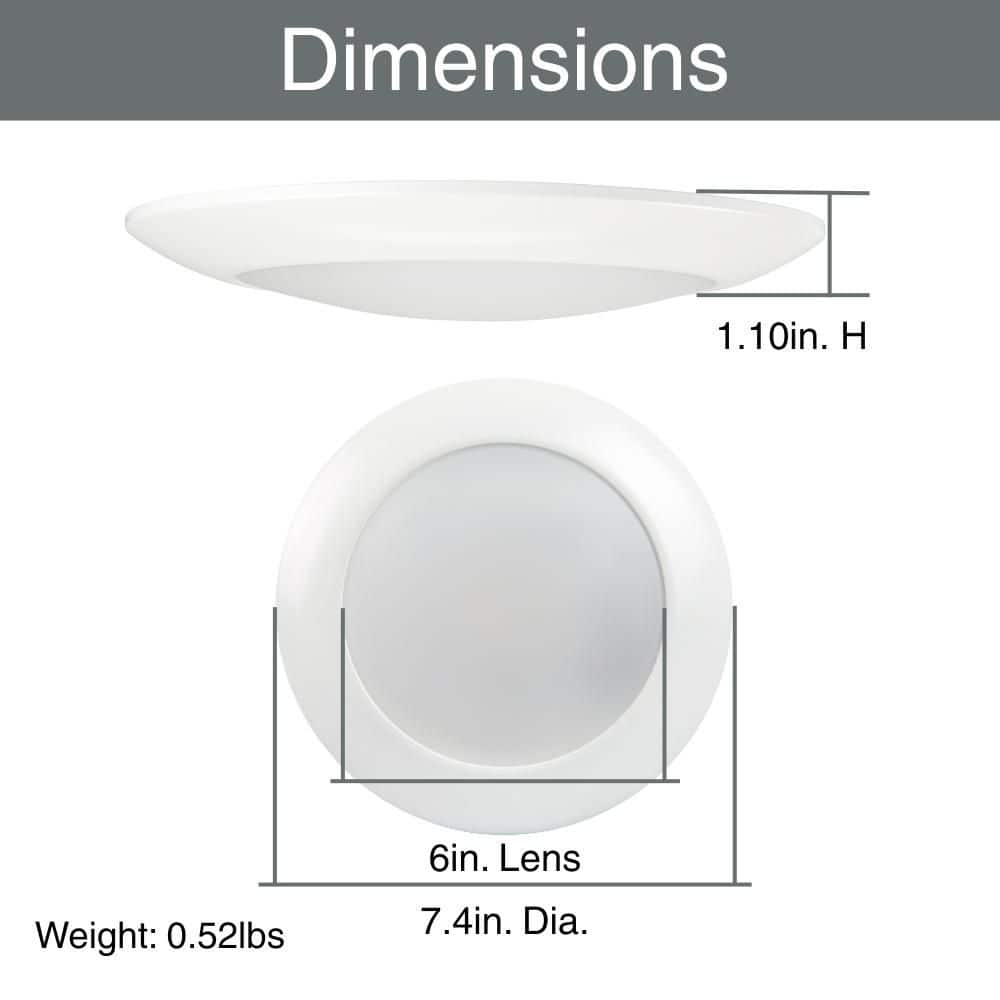 6 in. White Disk Light LED Flush Mount Light Fixture 600 - 900 - 1100 Lumens 2700K - 5000K Dimmable J - Box Compatible (6 - Pack) - Stu's Home Improvement Outlet