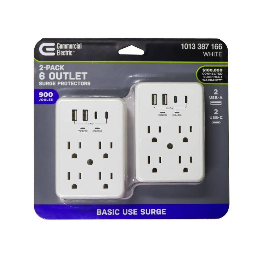 CE 10 in 1 Surge Wall Tap 2USB - A 2USB - C (2 - Pack) - Stu's Home Improvement Outlet