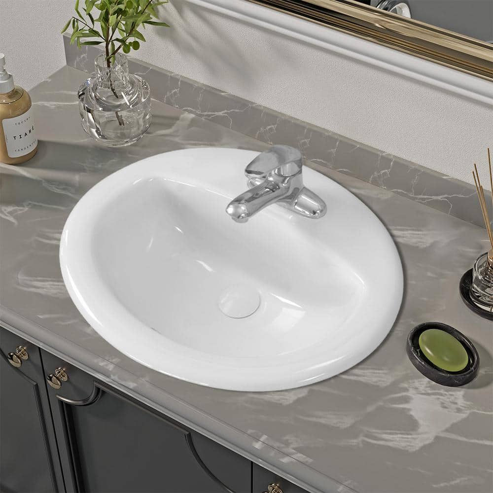 Oakland 20 in. Drop-in Vitreous China Bathroom Sink in White with Overflow and 4 in. Centerset Faucet Holes