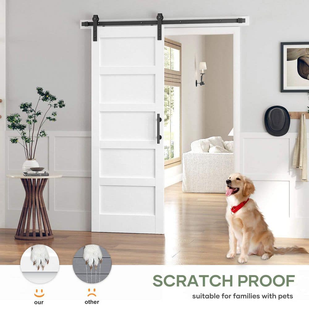 30 in. x 80 in. 5 - Panel Solid MDF White Finished Interior Sliding Barn Door with Hardware Kit - Stu's Home Improvement Outlet