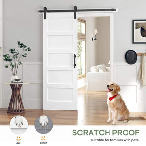 30 in. x 80 in. 5 - Panel Solid MDF White Finished Interior Sliding Barn Door with Hardware Kit - Stu's Home Improvement Outlet