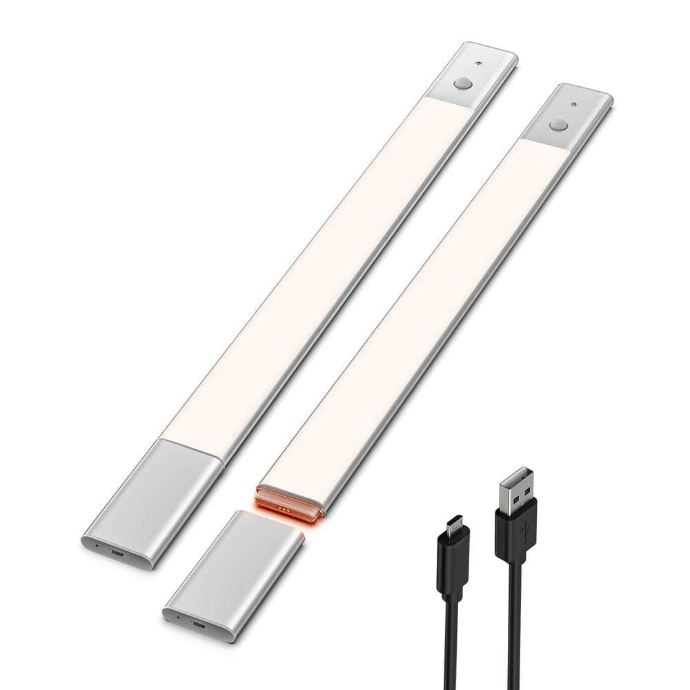 19.7 in. 2 - Pack Battery Operated Wireless USB Charging White Integrated LED Linkable Under Cabinet Light, Closet Light - Stu's Home Improvement Outlet