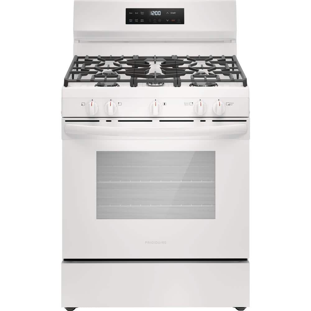 Frigidaire 30 in 5 Burner Freestanding Gas Range in White with Quick Boil and Steam Clean (FCRG3062AW)