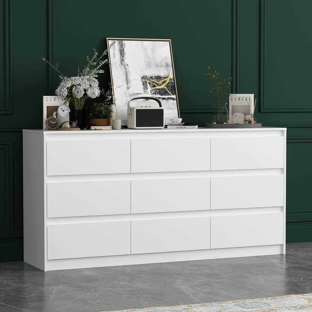 9 - Drawer White Paint Finish Dresser Chest of Drawers 31.5 in. H x 63 in. W x 15.7 in. D - Stu's Home Improvement Outlet