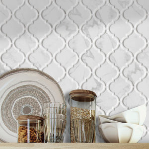Carrara White Lantern Arabesque 6 in. x 6 in. Recycled Glass 3D Marble Looks Floor and Wall Mosaic Tile (0.25 sq.ft.) - Stu's Home Improvement Outlet
