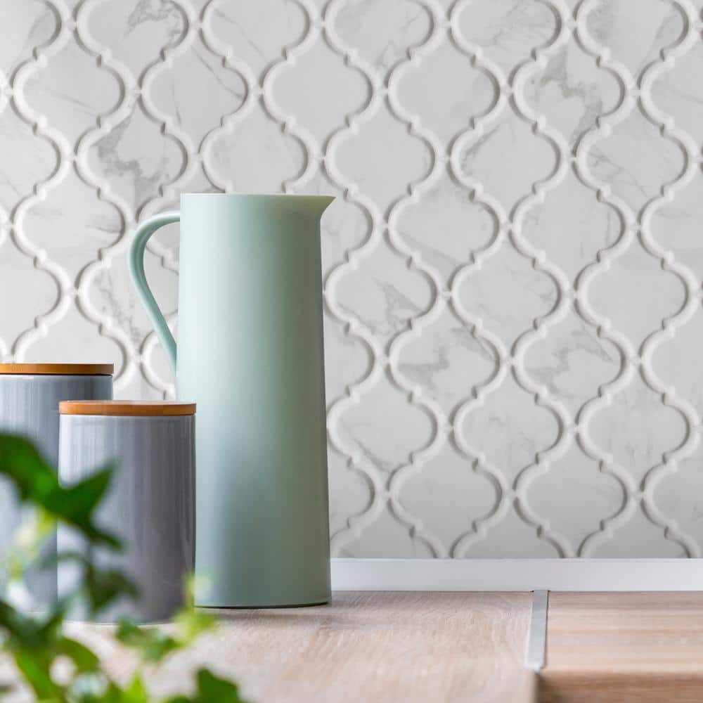Carrara White Lantern Arabesque 6 in. x 6 in. Recycled Glass 3D Marble Looks Floor and Wall Mosaic Tile (0.25 sq.ft.) - Stu's Home Improvement Outlet