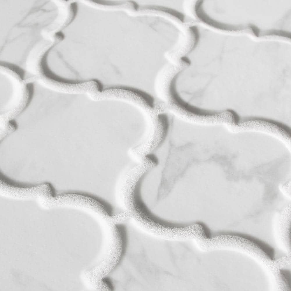 Carrara White Lantern Arabesque 6 in. x 6 in. Recycled Glass 3D Marble Looks Floor and Wall Mosaic Tile (0.25 sq.ft.) - Stu's Home Improvement Outlet