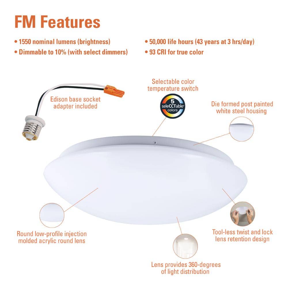 FM 15 in. Round LNS 5 Selectable LED CCT 120 - Volt DIM, Flush Mount - Stu's Home Improvement Outlet