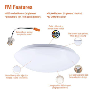FM 15 in. Round LNS 5 Selectable LED CCT 120 - Volt DIM, Flush Mount - Stu's Home Improvement Outlet