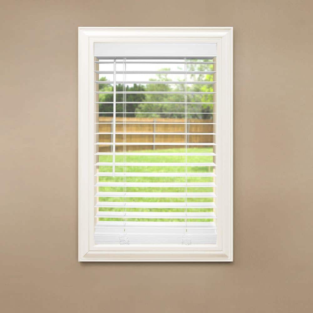 White Cordless Faux Wood Blinds for Windows with 2 in. Slats - 36 in. W x 72 in. L (Actual Size 35.5 in. W x 72 in. L) - Stu's Home Improvement Outlet