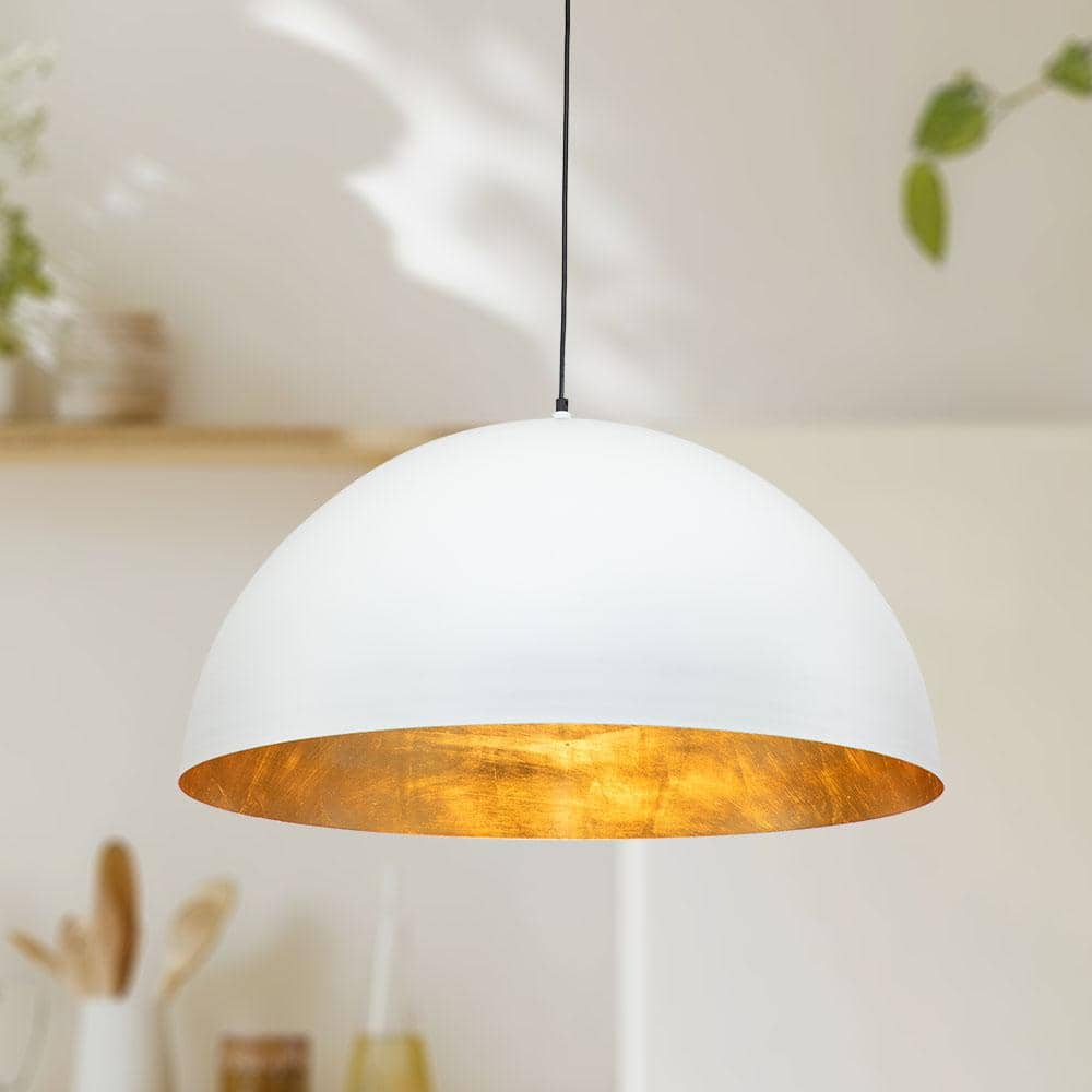 PCover 15 in.Dia Medium Lighting 1 - Light White Farmhouse Dome Pendant Light Industrial Gold Leaf Island Ceiling Light - Stu's Home Improvement Outlet