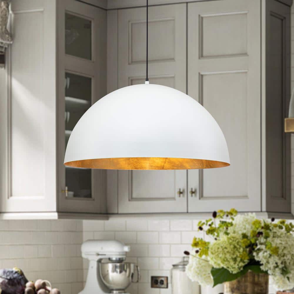 PCover 15 in.Dia Medium Lighting 1 - Light White Farmhouse Dome Pendant Light Industrial Gold Leaf Island Ceiling Light - Stu's Home Improvement Outlet