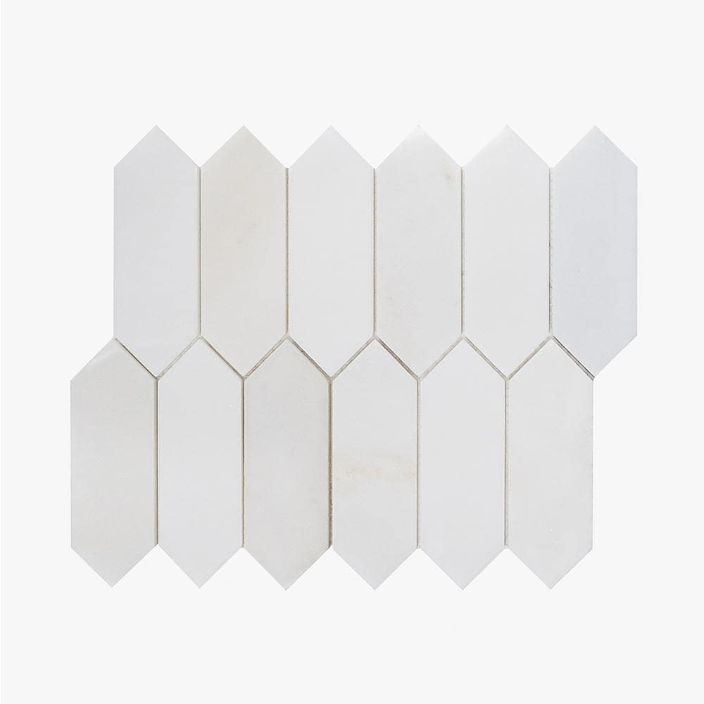 Suburbs White 10 in. x 12.375 in. Picket Polished Marble Wall and Floor Mosaic Tile (0.859 sq. ft./Each)