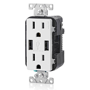 3.6A USB Dual Type A In - Wall Charger with 15 Amp Tamper - Resistant Outlets, White T5632 - BW - Stu's Home Improvement Outlet